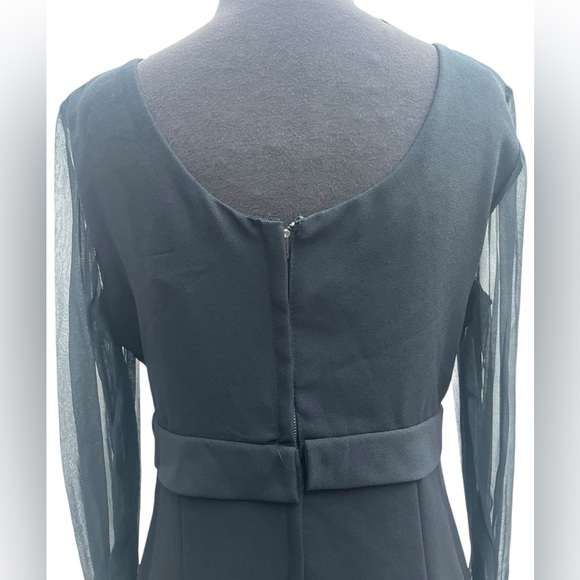 Vtg Ladylike Sheer Sleeved Pearl Bow Modest Knee Length Dress 14 Deadstock NWT - Picture 4 of 10